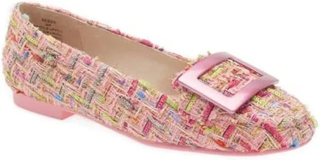 Cecelia New York Reggie Pink Multi Metal Buckle Slip On Rounded Toe Flats Shoes