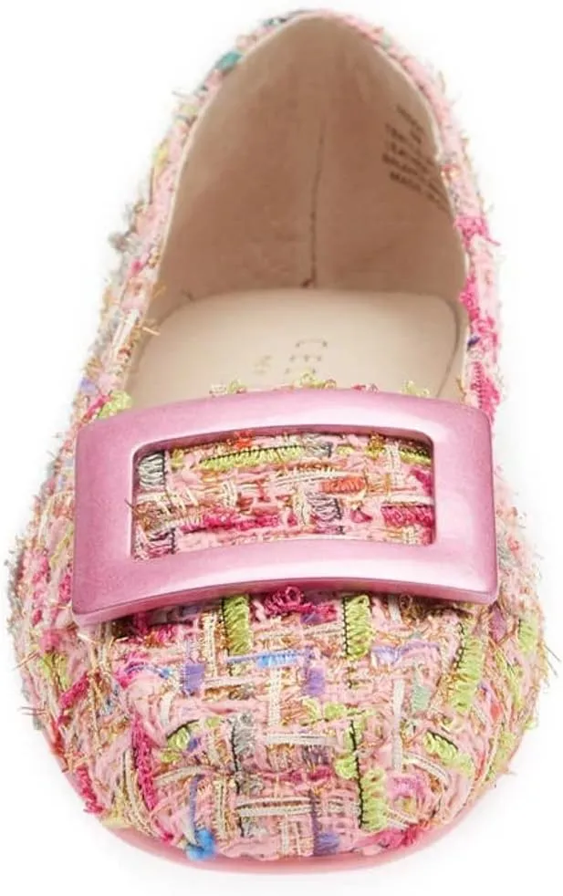 Cecelia New York Reggie Pink Multi Metal Buckle Slip On Rounded Toe Flats Shoes