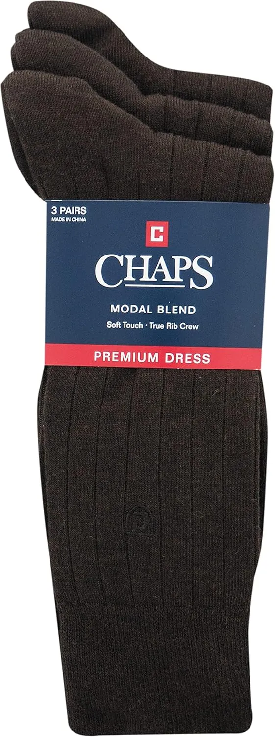 Chaps Men's Soft Touch True Rib Dress Crew Socks-3 Pair Pack-Modal Blend and Embroidered Detail