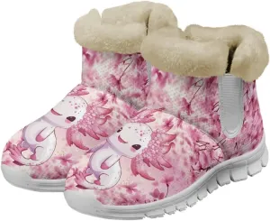 chaqlin Axolotl Snow Boots Winter Ankle Warm Boots Non Slip Sole for Women Wide Casual Outdoor Work Boots Soft Flannel Plush Lightweight Flat Heels Boots