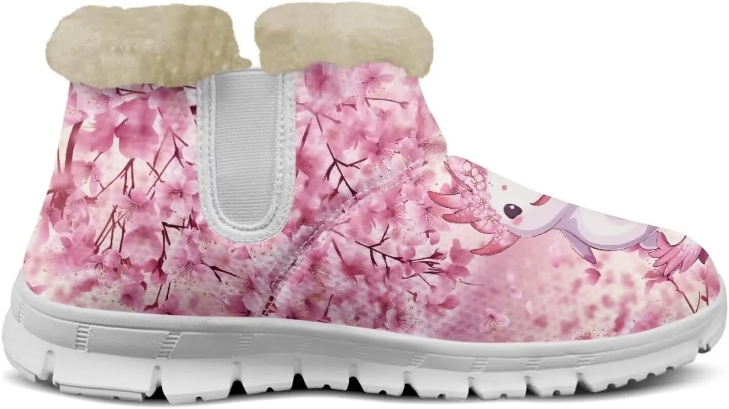 chaqlin Axolotl Snow Boots Winter Ankle Warm Boots Non Slip Sole for Women Wide Casual Outdoor Work Boots Soft Flannel Plush Lightweight Flat Heels Boots