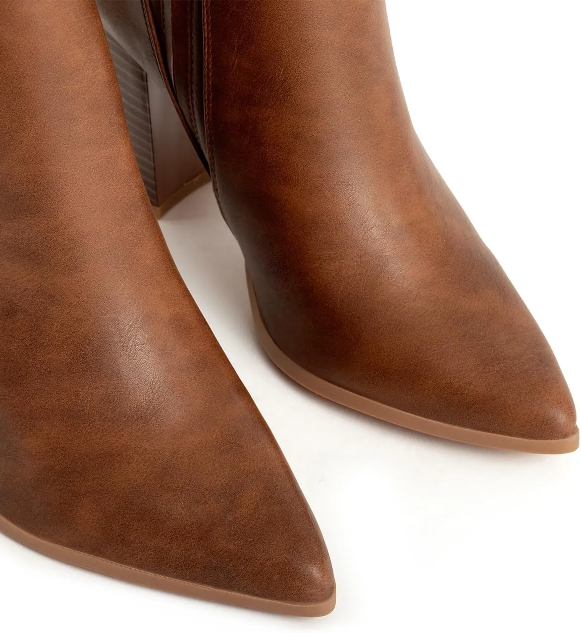 Chelsea Ankle Boots for Women Chunky Block Heel Booties Pointed Toe Stack Heel Brown Black Boots Dress Shoes Elastic Gore Slip On Comfortable Chelsea Boots