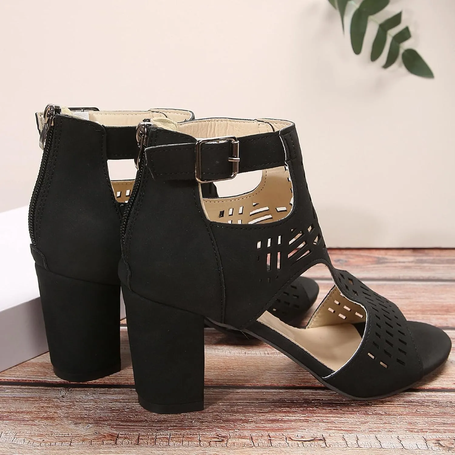 Chunky Block Low Heels Open Toe Heeled Sandals Spring New Large Size Foreign Trade Women's Shoes Roman Wind Hollow