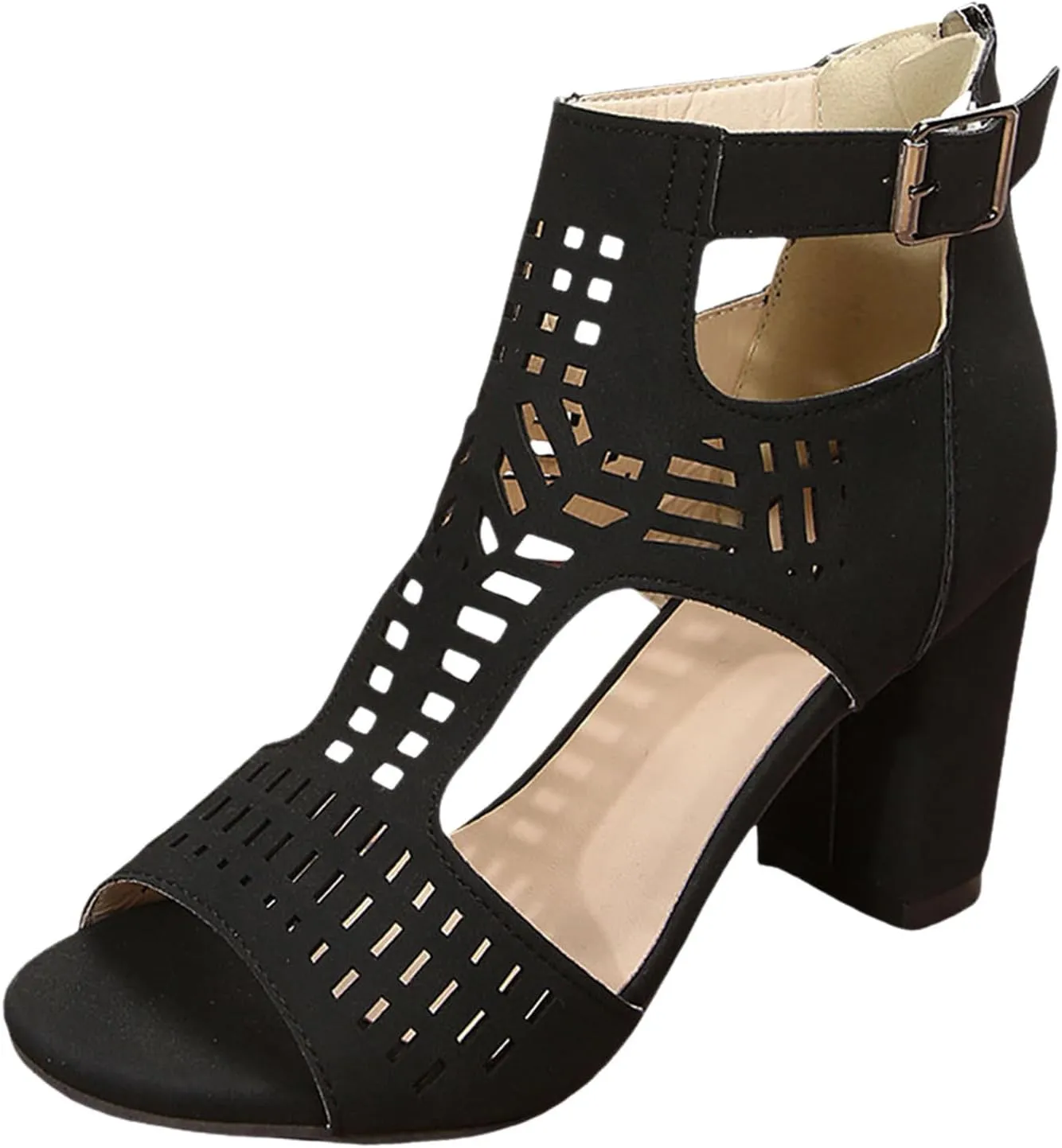Chunky Block Low Heels Open Toe Heeled Sandals Spring New Large Size Foreign Trade Women's Shoes Roman Wind Hollow