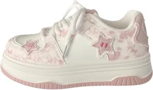 Chunky Sneakers for Women, Star Patch, Round Toe, Preppy Style, Y2K Cute Platform Shoes with 4.5cm Height Boost, Cloud-Soft Sole, All-Season Wear
