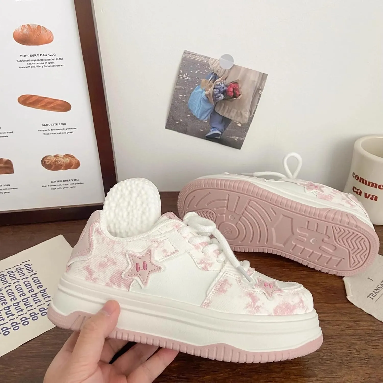 Chunky Sneakers for Women, Star Patch, Round Toe, Preppy Style, Y2K Cute Platform Shoes with 4.5cm Height Boost, Cloud-Soft Sole, All-Season Wear