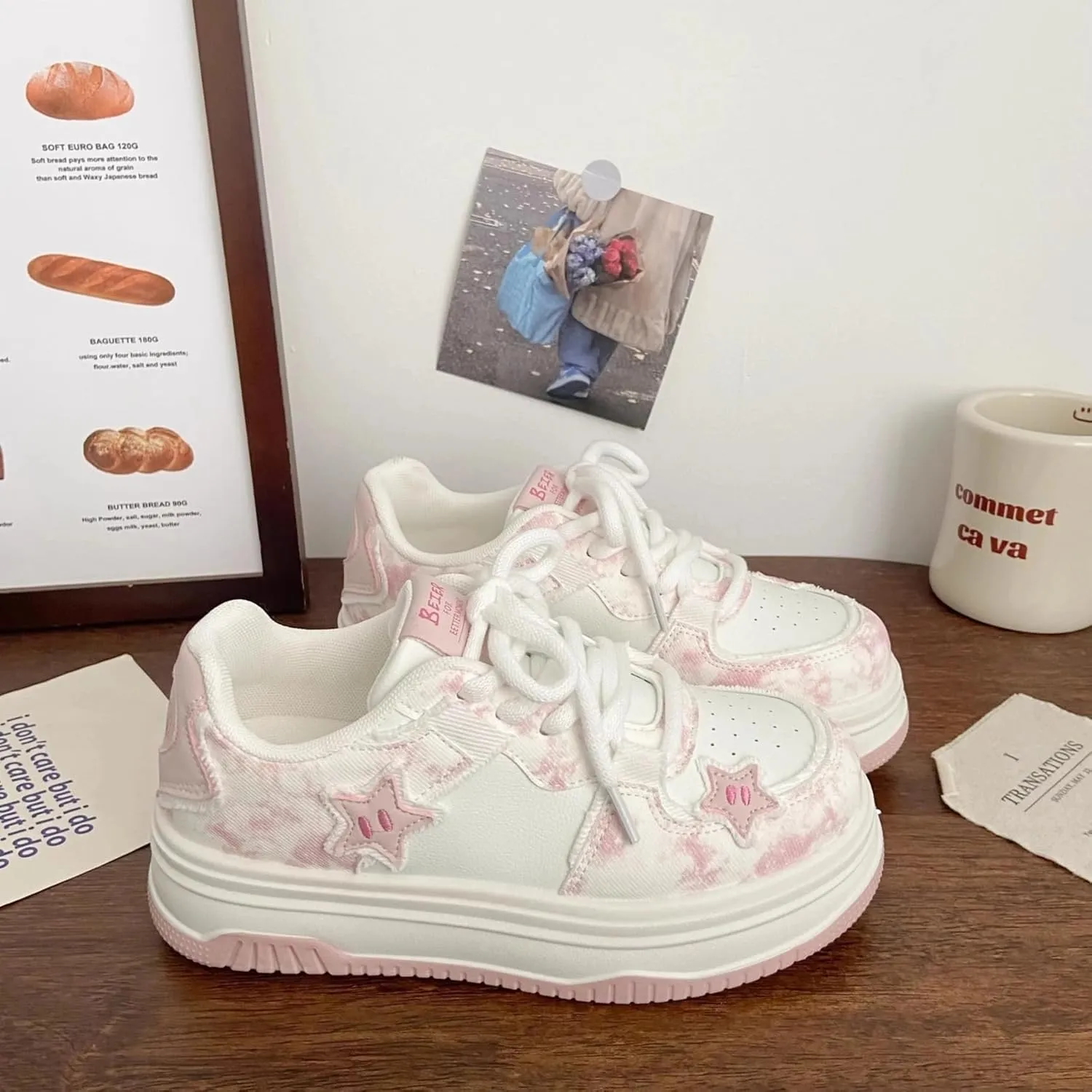 Chunky Sneakers for Women, Star Patch, Round Toe, Preppy Style, Y2K Cute Platform Shoes with 4.5cm Height Boost, Cloud-Soft Sole, All-Season Wear