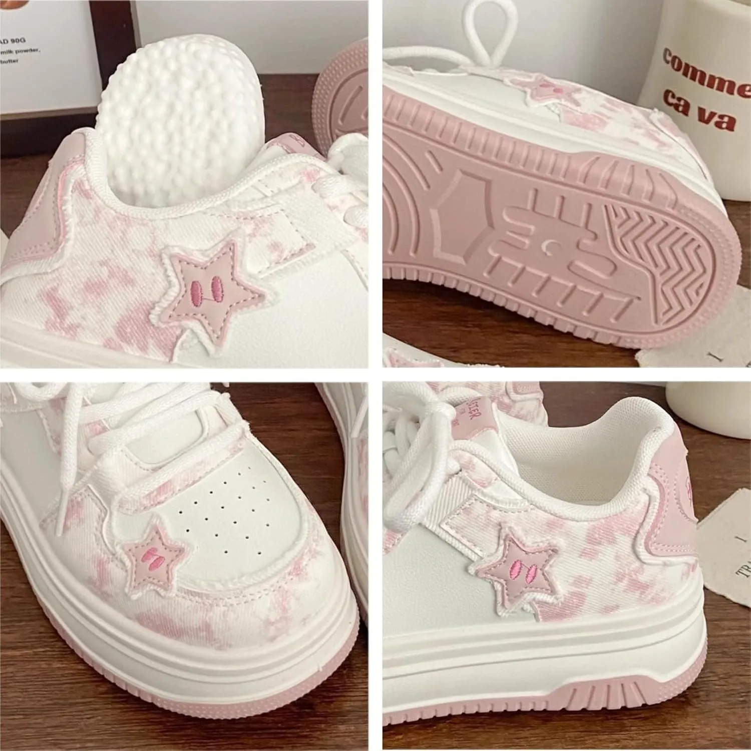 Chunky Sneakers for Women, Star Patch, Round Toe, Preppy Style, Y2K Cute Platform Shoes with 4.5cm Height Boost, Cloud-Soft Sole, All-Season Wear