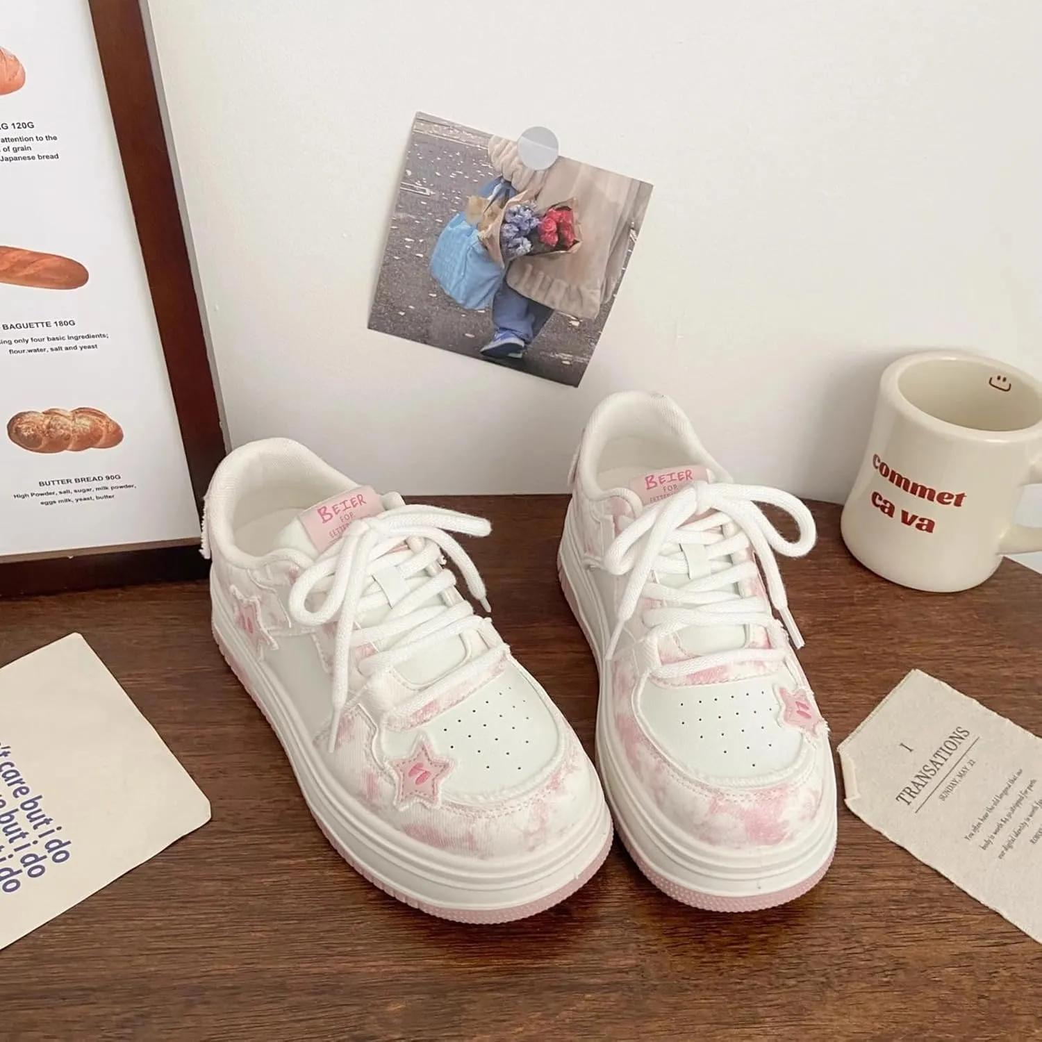 Chunky Sneakers for Women, Star Patch, Round Toe, Preppy Style, Y2K Cute Platform Shoes with 4.5cm Height Boost, Cloud-Soft Sole, All-Season Wear