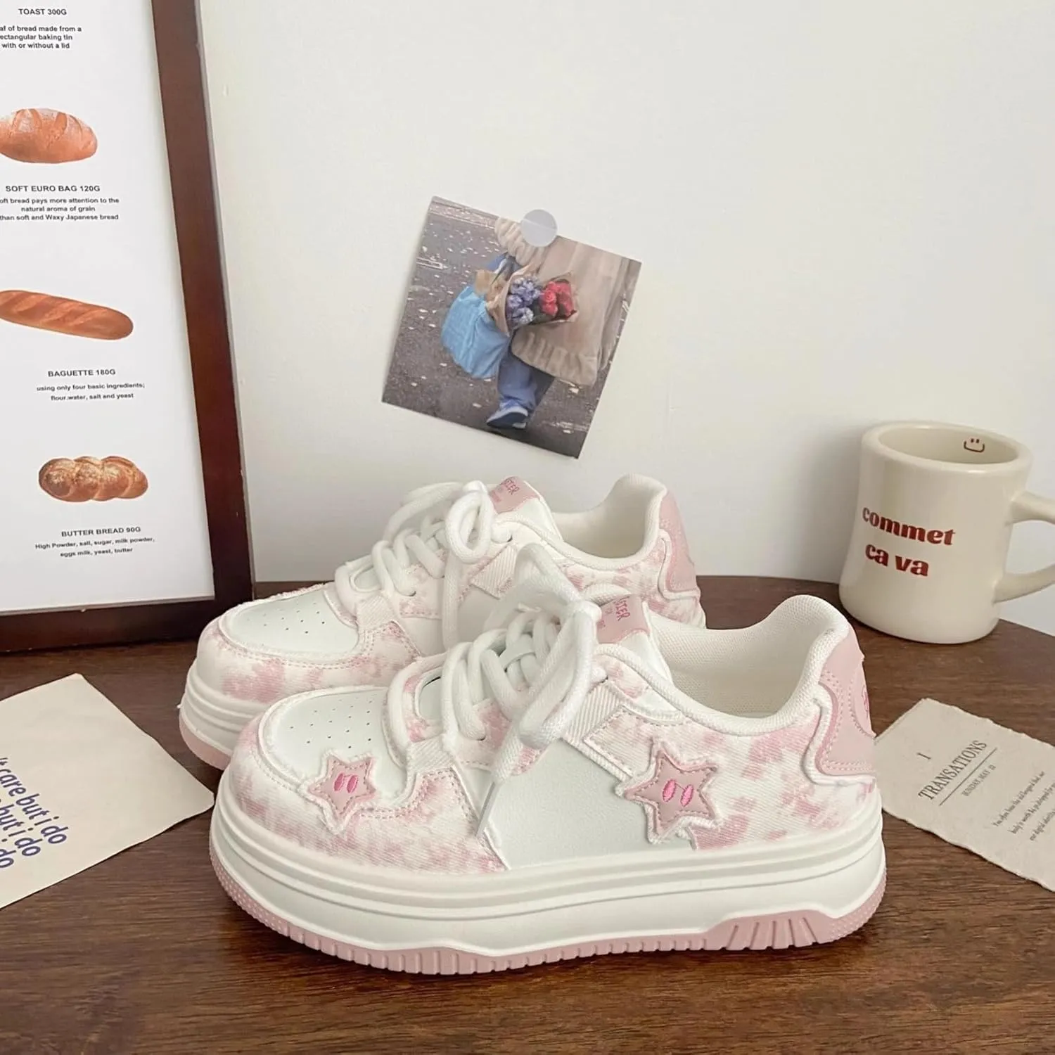 Chunky Sneakers for Women, Star Patch, Round Toe, Preppy Style, Y2K Cute Platform Shoes with 4.5cm Height Boost, Cloud-Soft Sole, All-Season Wear