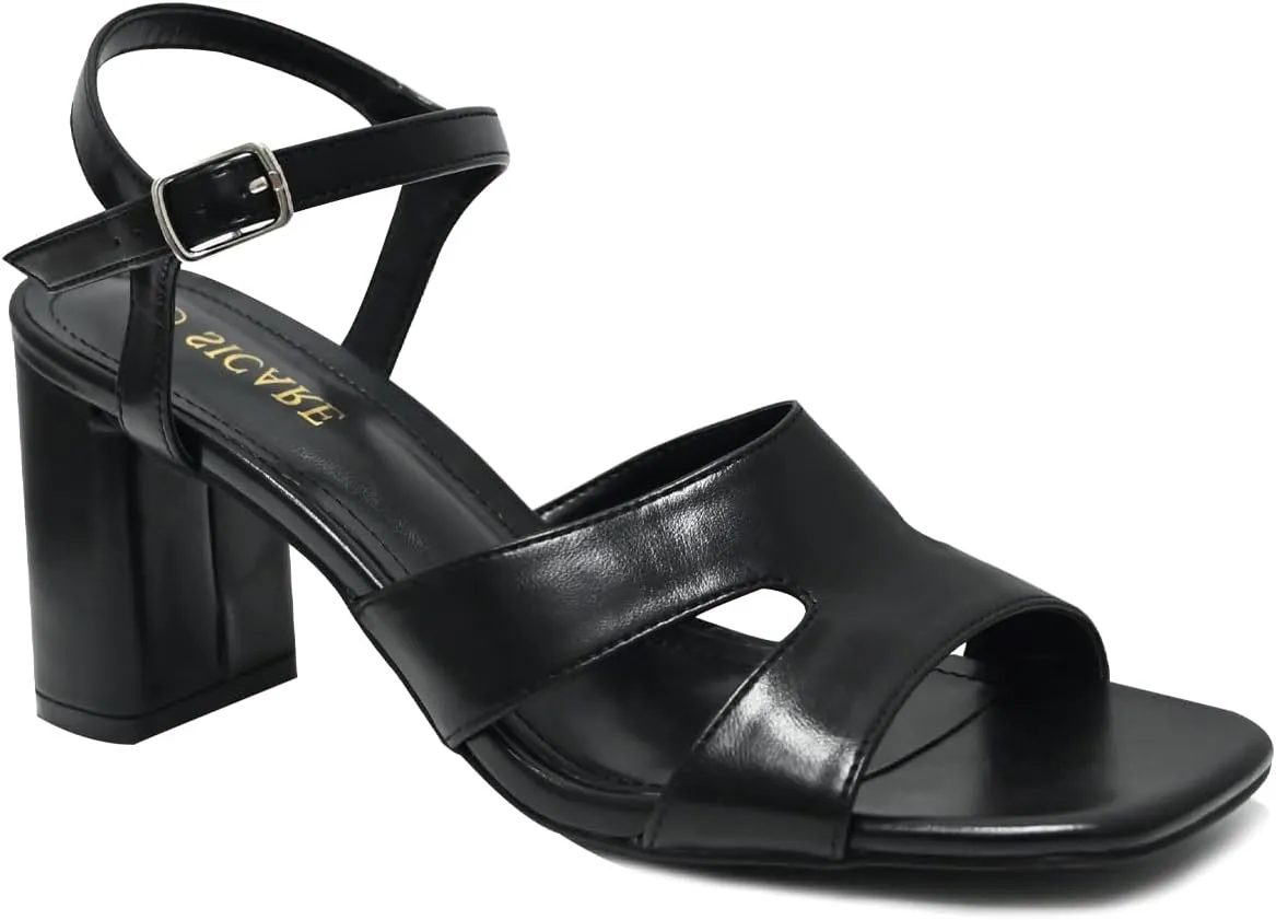 Chunky Strappy Heels for Women Open Toe Block Heels Sandals Square Toe Ankle Strap Dress Sandals Two Strap 3 Inches High Heels Strappy Sandals Women Dressy Tan White Black Heels