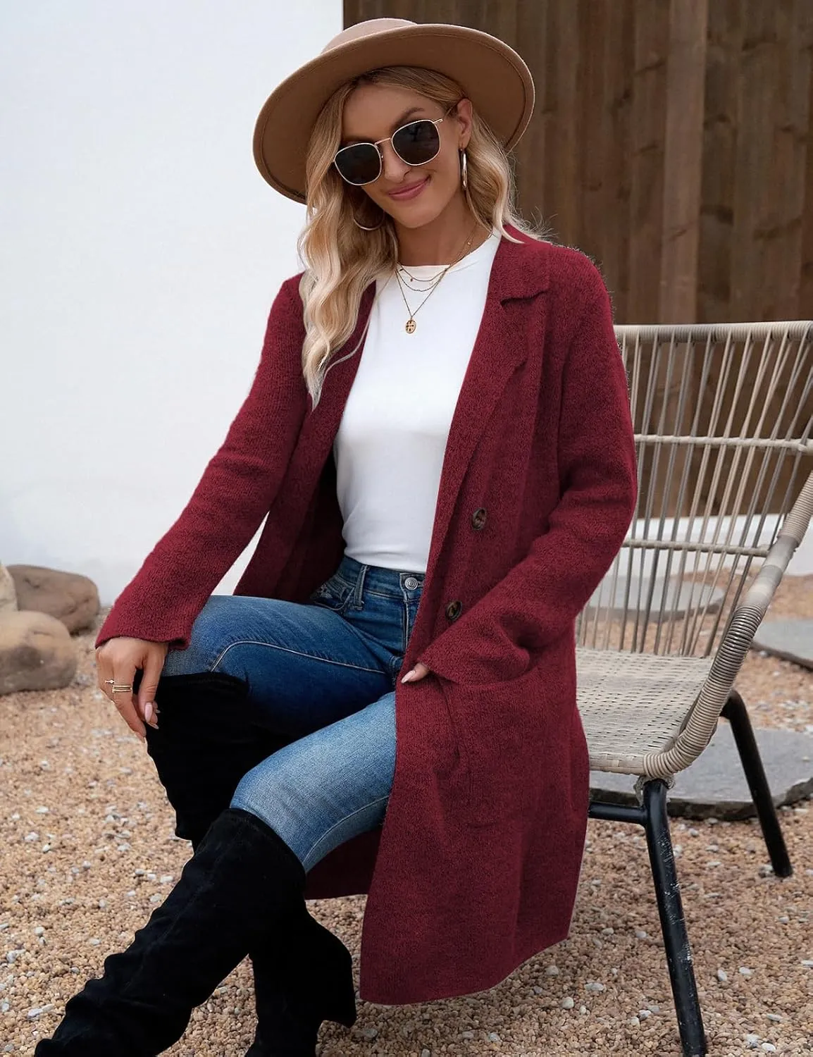 CiCiBird Women Fall Long Cardigan Sweater Trendy Knit Jacket Coat Dressy Blazer Coatigan