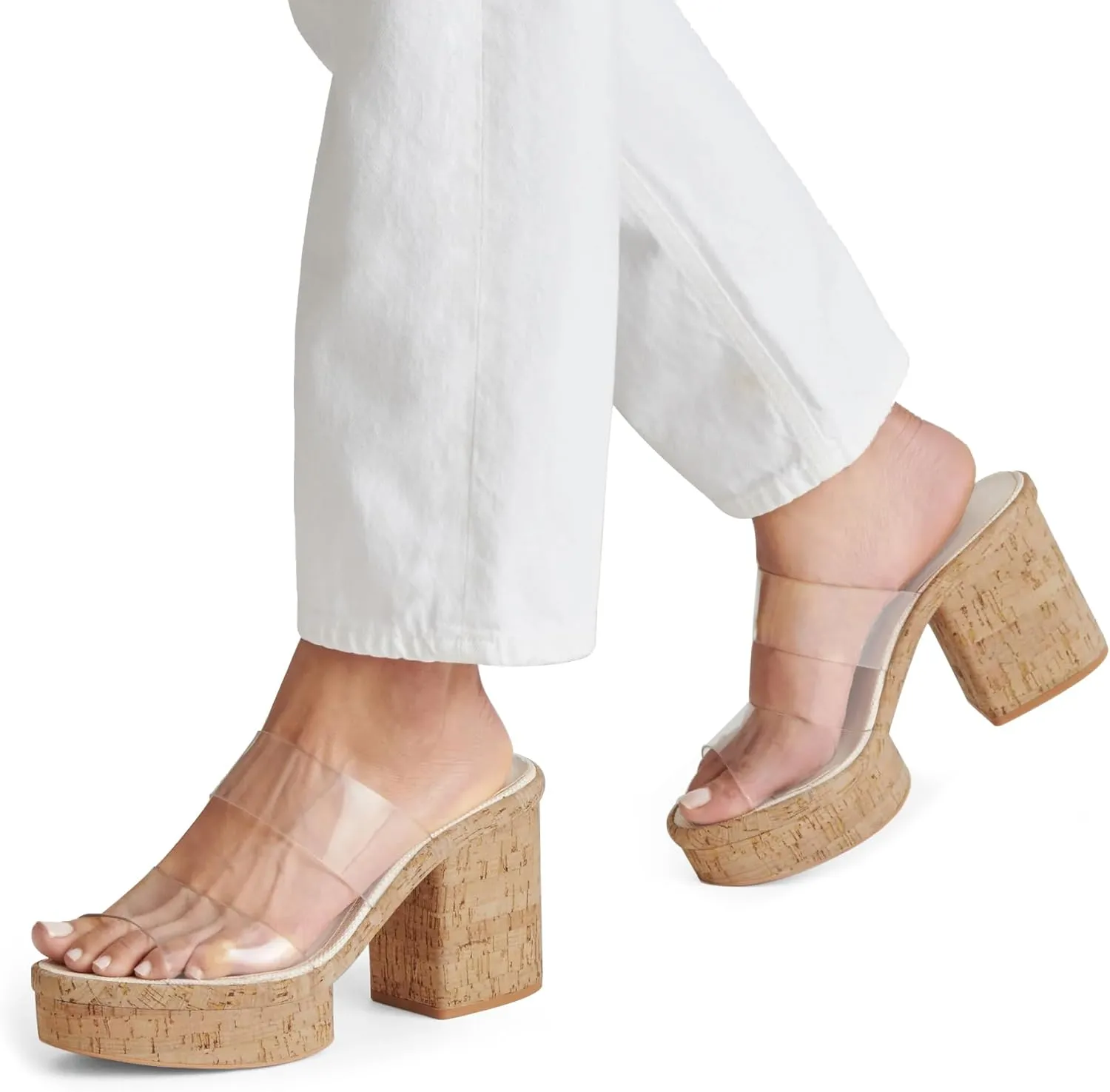 Clear Platform Sandals for Women Slip on Summer WedgeChunky Block High Heeled Slides Transparent Open Toe Beach Shoes