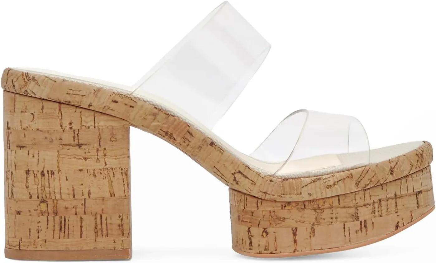 Clear Platform Sandals for Women Slip on Summer WedgeChunky Block High Heeled Slides Transparent Open Toe Beach Shoes
