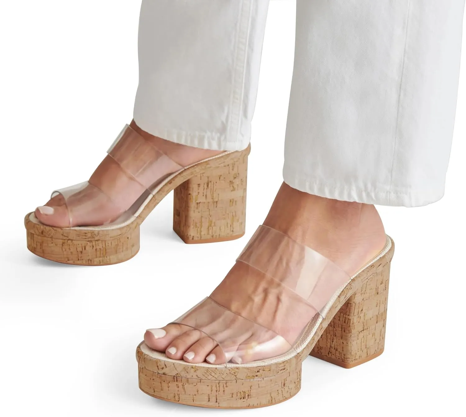 Clear Platform Sandals for Women Slip on Summer WedgeChunky Block High Heeled Slides Transparent Open Toe Beach Shoes