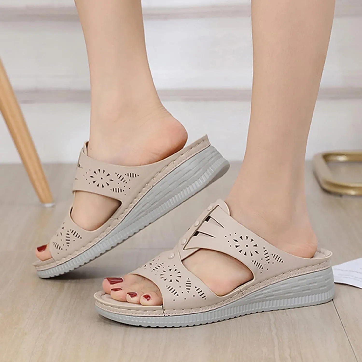 Comfy Fit Orthopedic Sandals for Women Summer Hollow Open Toe Slip On Casual Wedges Arch Support Walking Sandals Beach Shoes