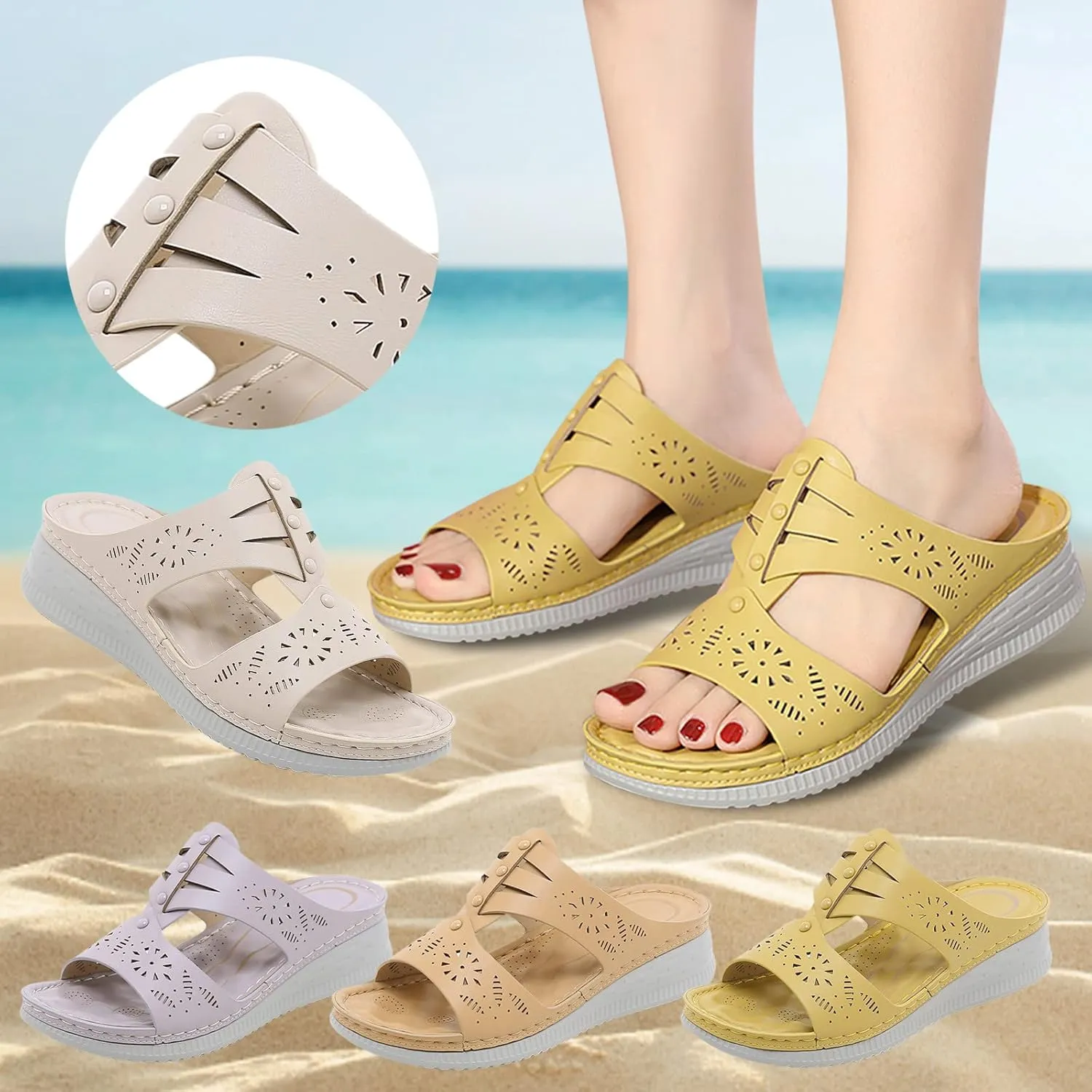 Comfy Fit Orthopedic Sandals for Women Summer Hollow Open Toe Slip On Casual Wedges Arch Support Walking Sandals Beach Shoes