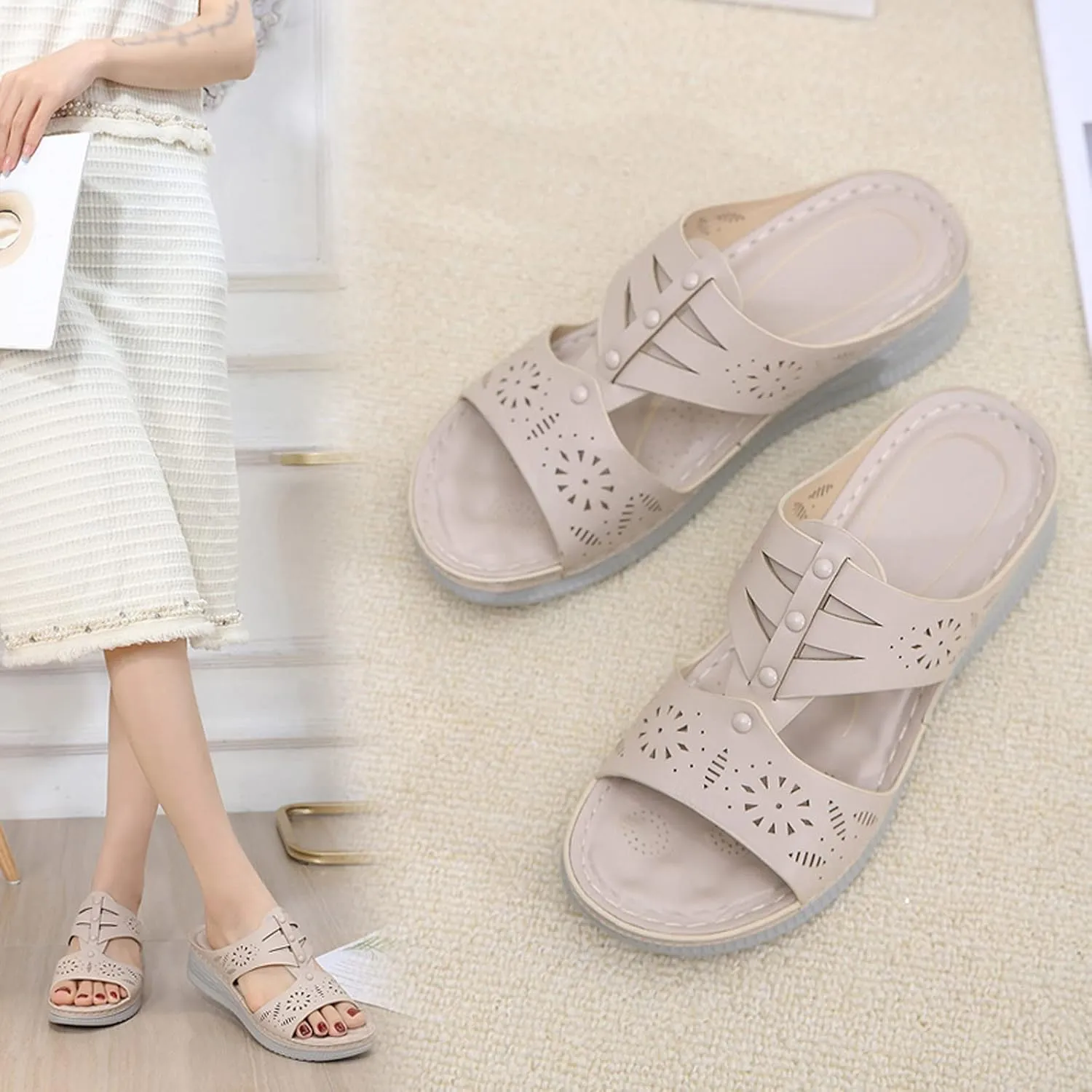 Comfy Fit Orthopedic Sandals for Women Summer Hollow Open Toe Slip On Casual Wedges Arch Support Walking Sandals Beach Shoes