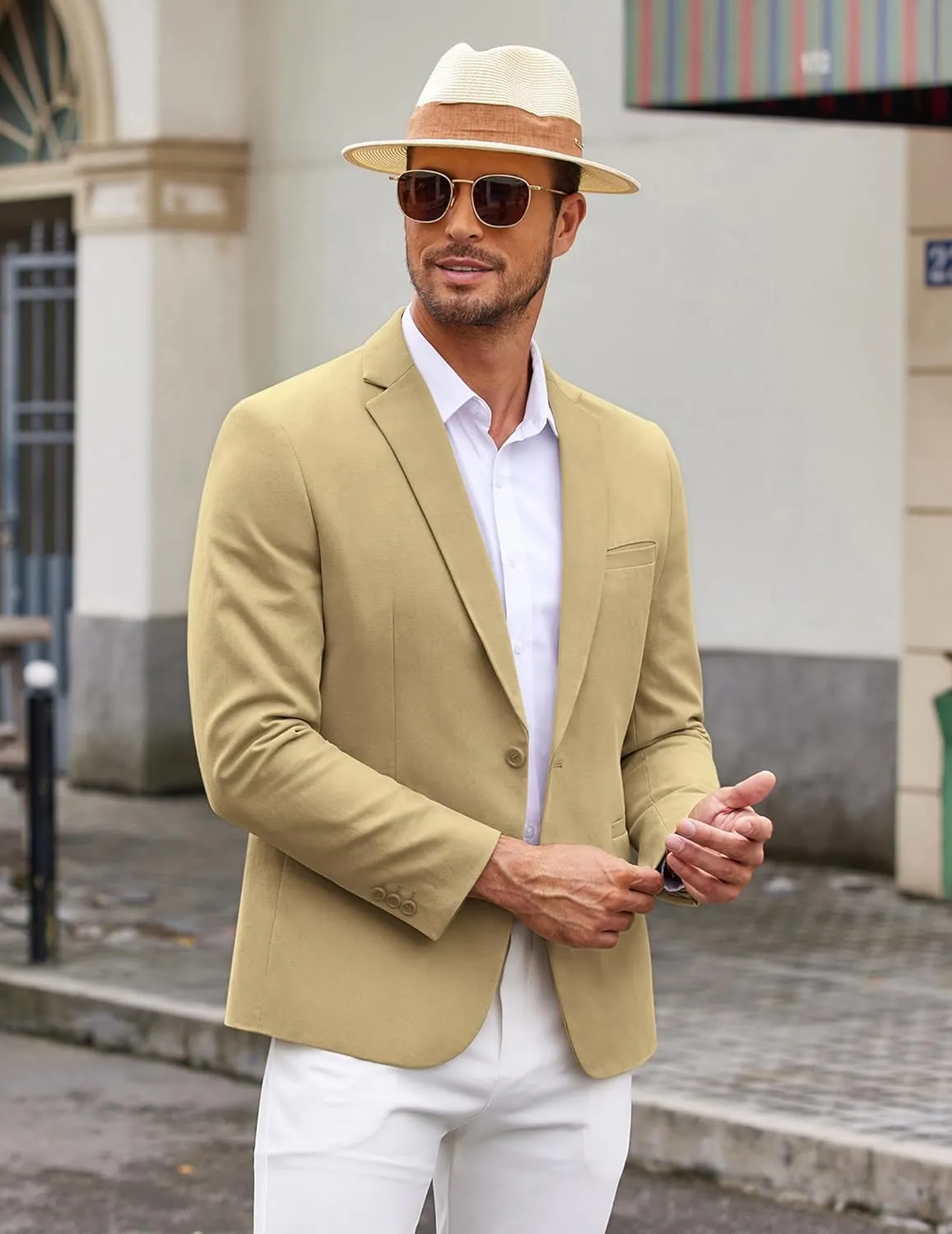 COOFANDY Men's Sports Coat Casual Blazer Slim Fit One Button Cotton Suit Jacket Formal Dress Wear