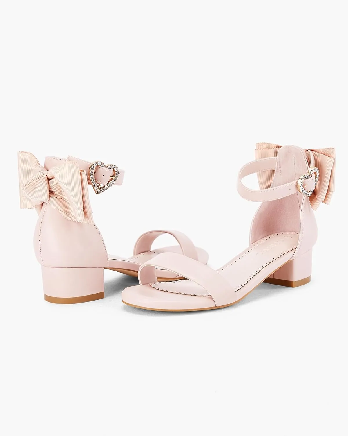 Coutgo Girl's Bow Tie Heeled Sandals Open Toe Chunky Low Heel Rhinestone Princess Dress Shoes
