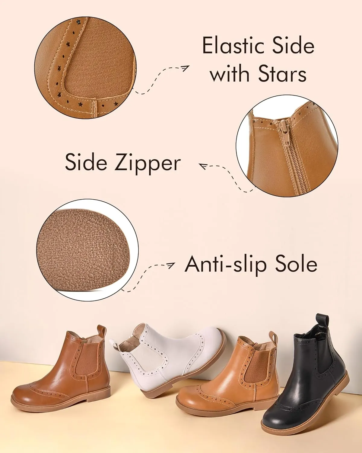 Coutgo Girls Chelsea Ankle Boots Side Zipper Comfortable Combat Dress Booties for Toddler/Little Kid/Big Kids