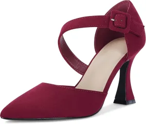 Coutgo Women's One Cross Strap Pumps Pointed Toe Stiletto High Heels Buckle Strap Dress Party Wedding Shoes