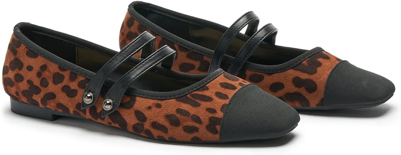 C.Paravano Womens Mary Jane Flats Closed Square Toe Mary Jane Shoes for Women Double Strap Dressy Work Shoes Slip on Ballet Flats Mary Janes for Casual Wedding