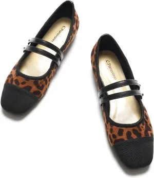 C.Paravano Womens Mary Jane Flats Closed Square Toe Mary Jane Shoes for Women Double Strap Dressy Work Shoes Slip on Ballet Flats Mary Janes for Casual Wedding