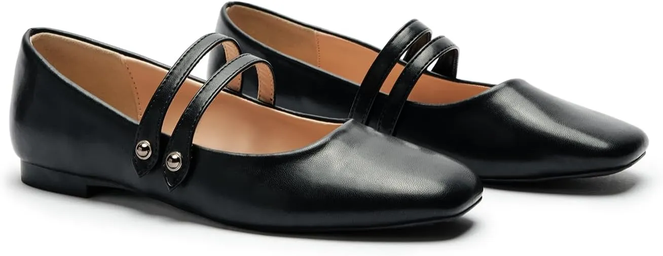 C.Paravano Women's Mary Jane Flats,Square Toe Mary Jane Shoes for Women,Mary Jane Ballet Flats,Slip On Dress Strap Shoes for Casual Work Office & Wedding Business