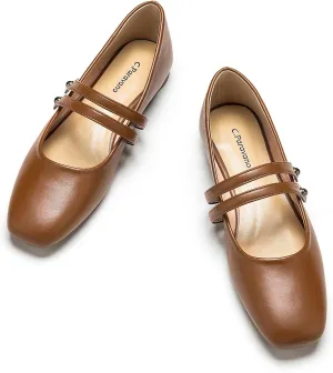 C.Paravano Women's Mary Jane Flats,Square Toe Mary Jane Shoes for Women,Mary Jane Ballet Flats,Slip On Dress Strap Shoes for Casual Work Office & Wedding Business