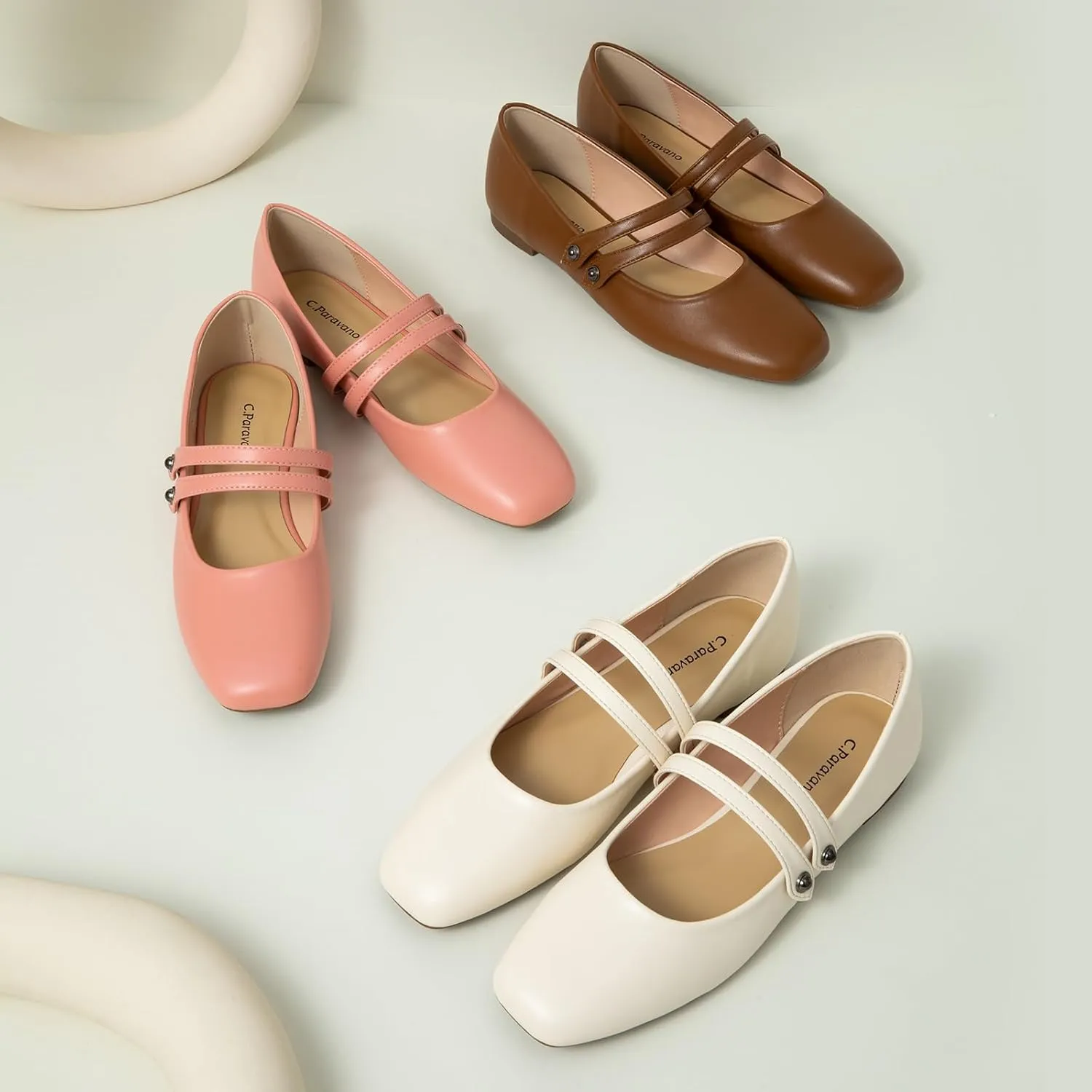C.Paravano Women's Mary Jane Flats,Square Toe Mary Jane Shoes for Women,Mary Jane Ballet Flats,Slip On Dress Strap Shoes for Casual Work Office & Wedding Business