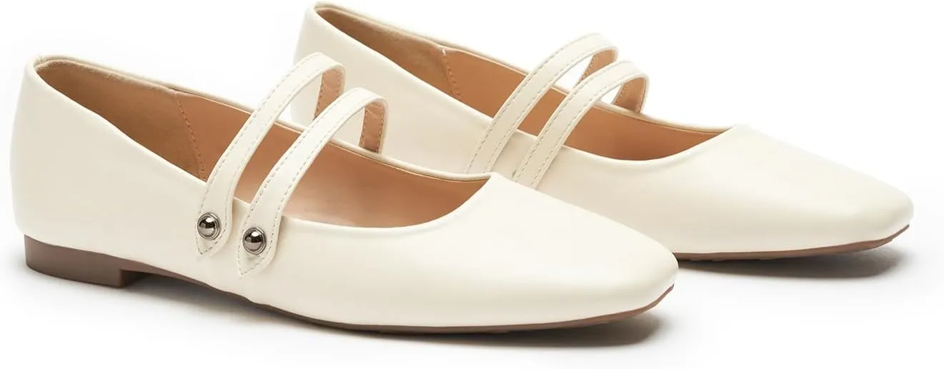 C.Paravano Women's Mary Jane Flats,Square Toe Mary Jane Shoes for Women,Mary Jane Ballet Flats,Slip On Dress Strap Shoes for Casual Work Office & Wedding Business