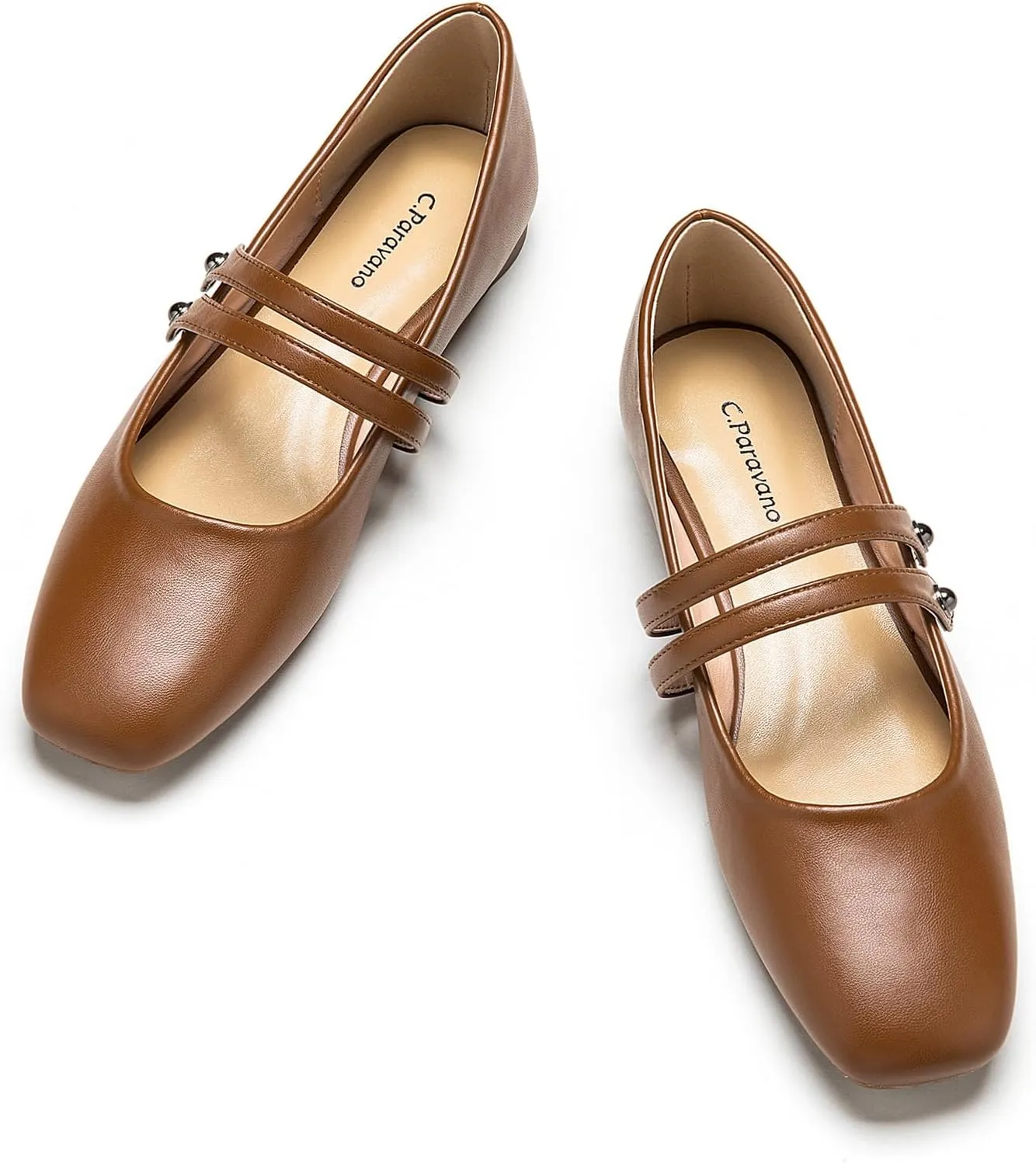 C.Paravano Women's Mary Jane Flats,Square Toe Mary Jane Shoes for Women,Mary Jane Ballet Flats,Slip On Dress Strap Shoes for Casual Work Office & Wedding Business