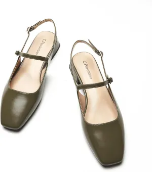 C.Paravano Women's Slingback Flats | Square Toe Slingback Flats for Women | Block Heel Sandals