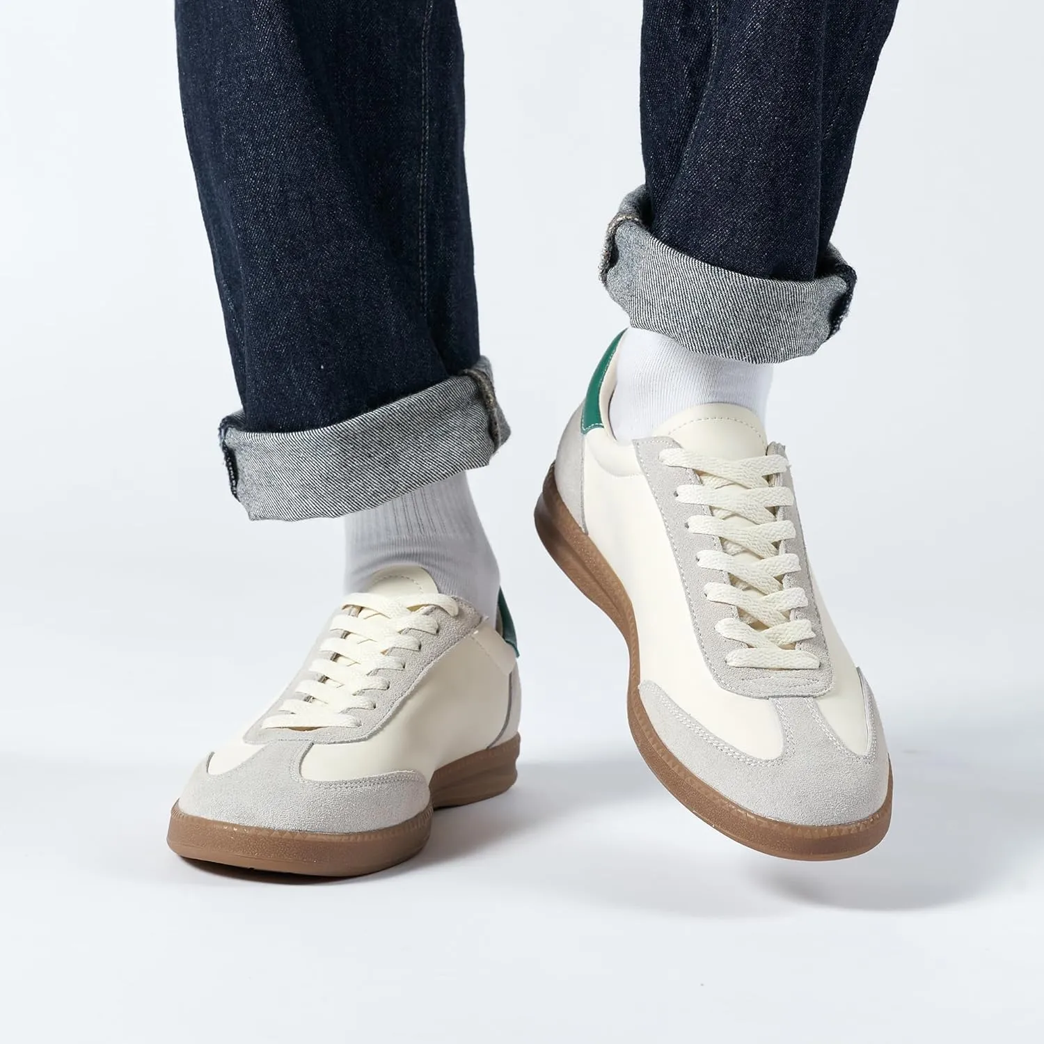 CUNESE Fashion Sneakers Lace Up Leather Platform Sneakers Comfortable Skate Shoes Walking for Kids Mens Women