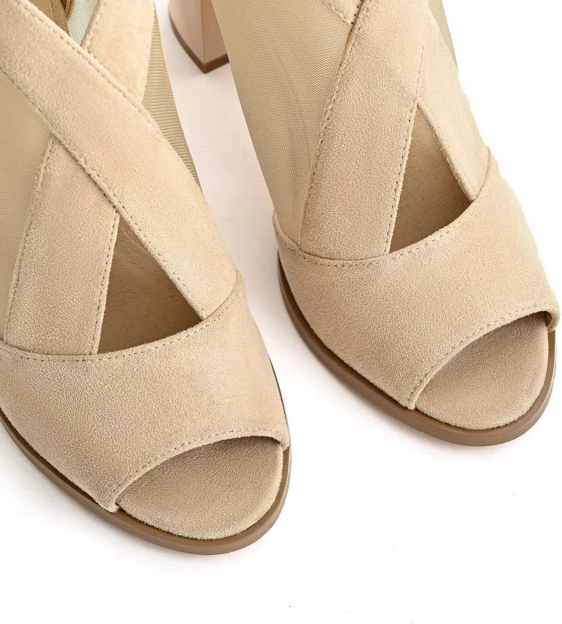 Cut Out Mesh Sandals High Block Heels Peep Toe Summer Ankle Boots
