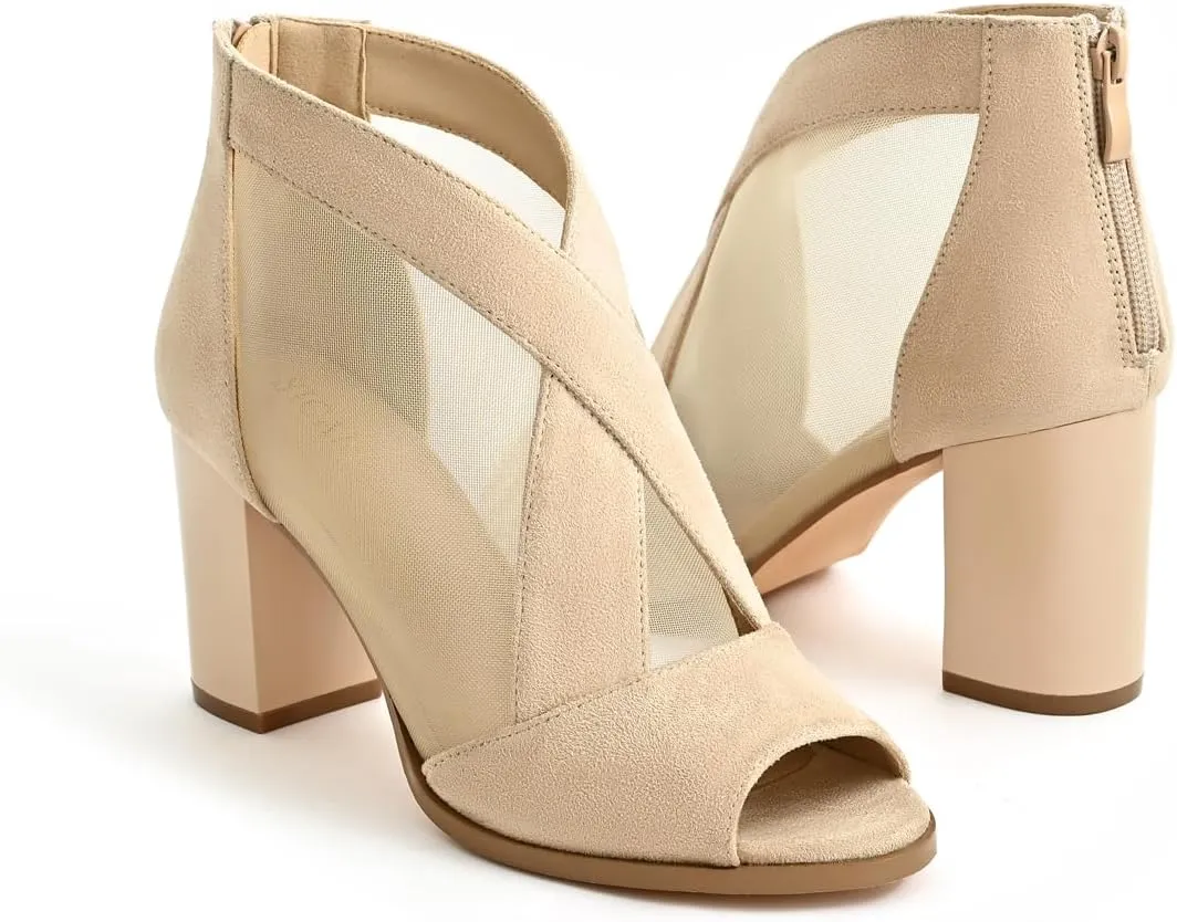 Cut Out Mesh Sandals High Block Heels Peep Toe Summer Ankle Boots