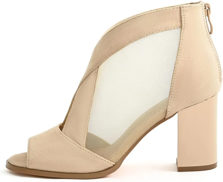 Cut Out Mesh Sandals High Block Heels Peep Toe Summer Ankle Boots