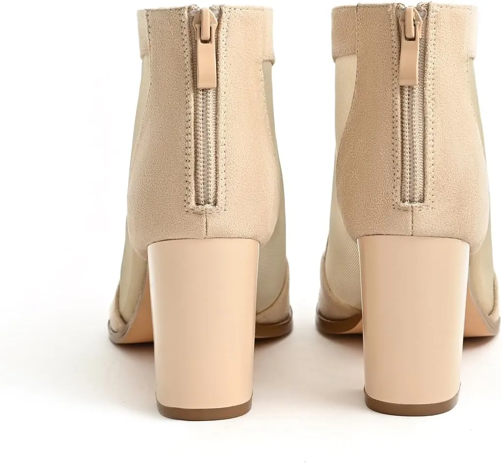 Cut Out Mesh Sandals High Block Heels Peep Toe Summer Ankle Boots