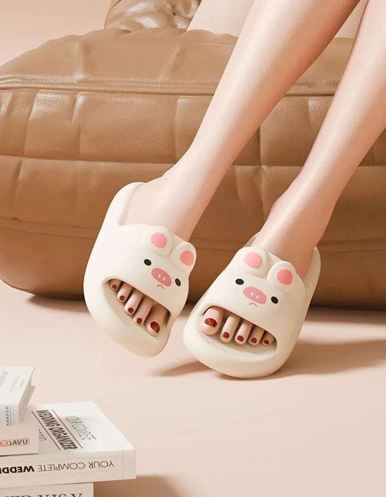 Cute Pig Slippers Women Pillow Slides Summer Cartoon Animal Slide Sandals Anti-Slip Outdoor House Bathroom Shower Shoes