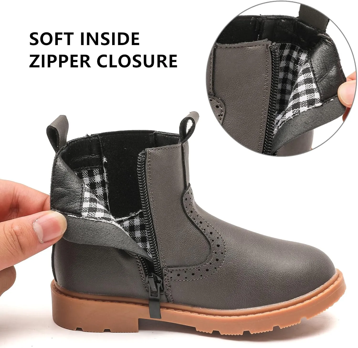 DADAWEN Boys Girls Waterproof Outdoor Side Zipper Comfort Chelsea Ankle Boots Combat Ankle Booties (Toddlers/Little Kids/Big Kids)