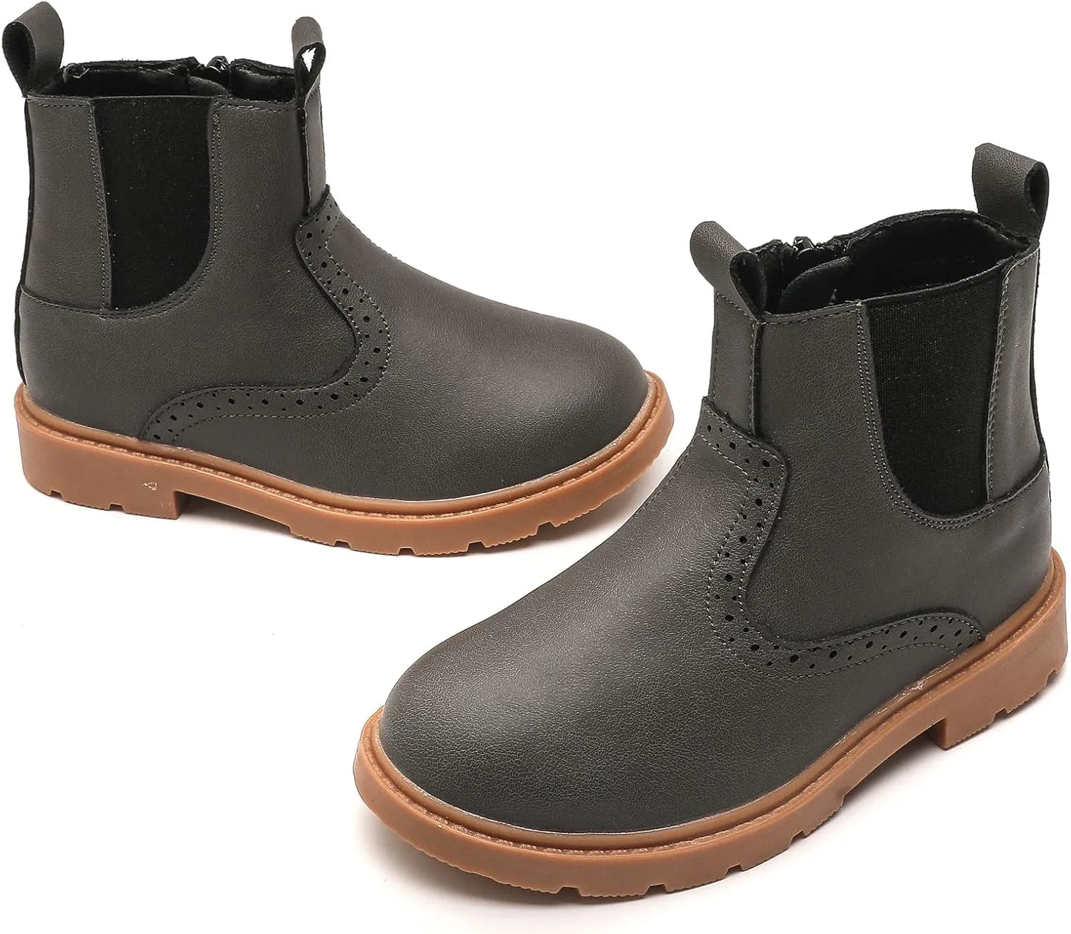 DADAWEN Boys Girls Waterproof Outdoor Side Zipper Comfort Chelsea Ankle Boots Combat Ankle Booties (Toddlers/Little Kids/Big Kids)