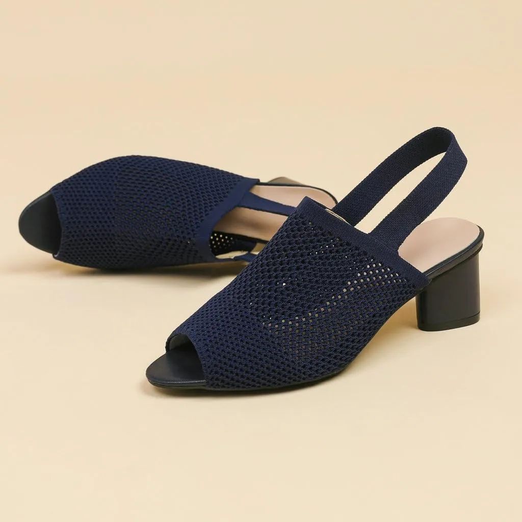 DINTAHA Open Toe Booties for Women,Knit Heeled Sandals, Chunky Heel Peep Toe Ankle Boots,Elastic Slingback Sandals