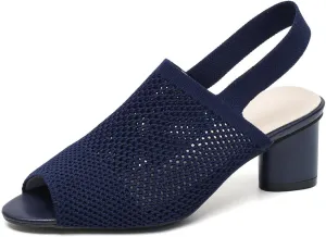 DINTAHA Open Toe Booties for Women,Knit Heeled Sandals, Chunky Heel Peep Toe Ankle Boots,Elastic Slingback Sandals