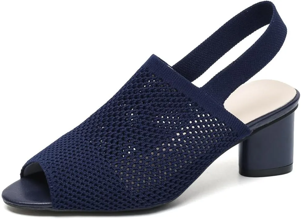 DINTAHA Open Toe Booties for Women,Knit Heeled Sandals, Chunky Heel Peep Toe Ankle Boots,Elastic Slingback Sandals