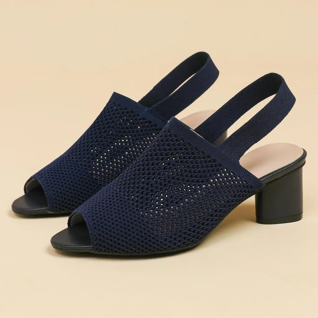 DINTAHA Open Toe Booties for Women,Knit Heeled Sandals, Chunky Heel Peep Toe Ankle Boots,Elastic Slingback Sandals