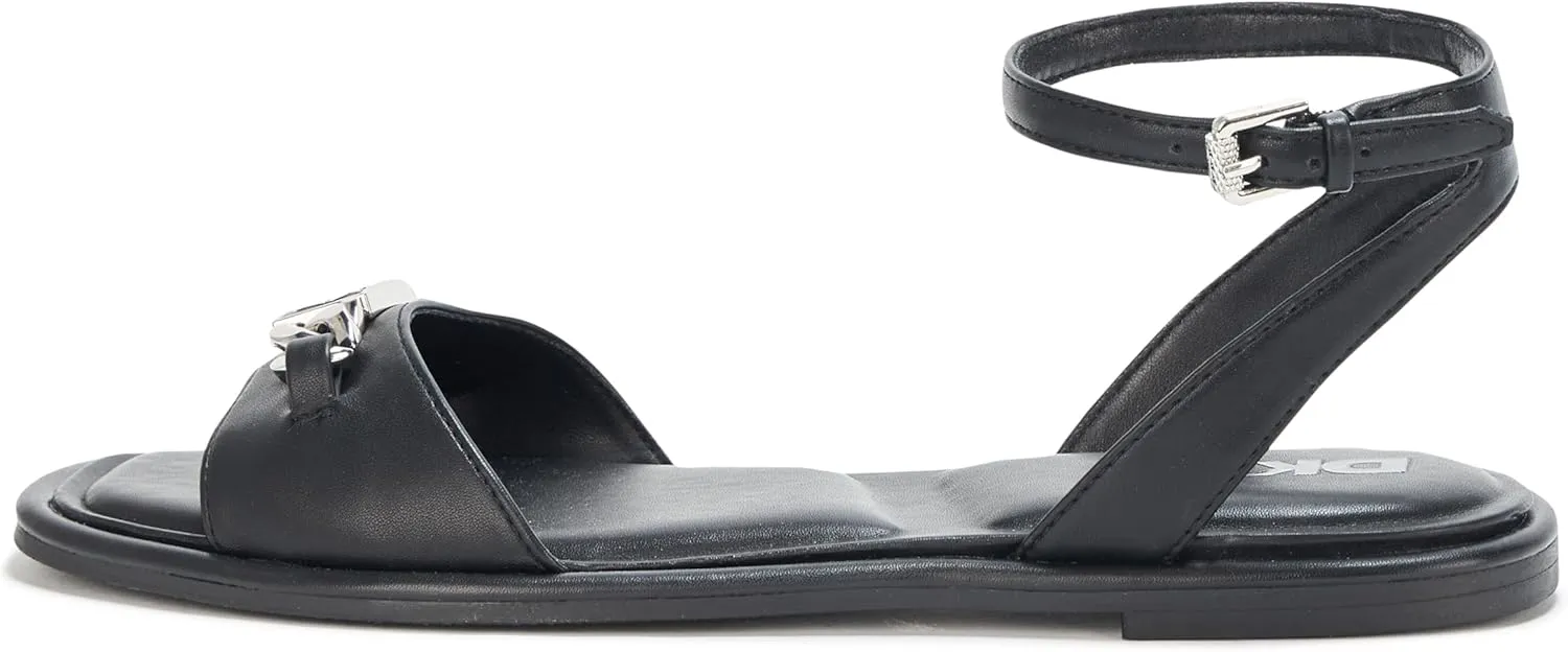 DKNY Women's Bacliff Flat Ankle Strap Sandal with Logo