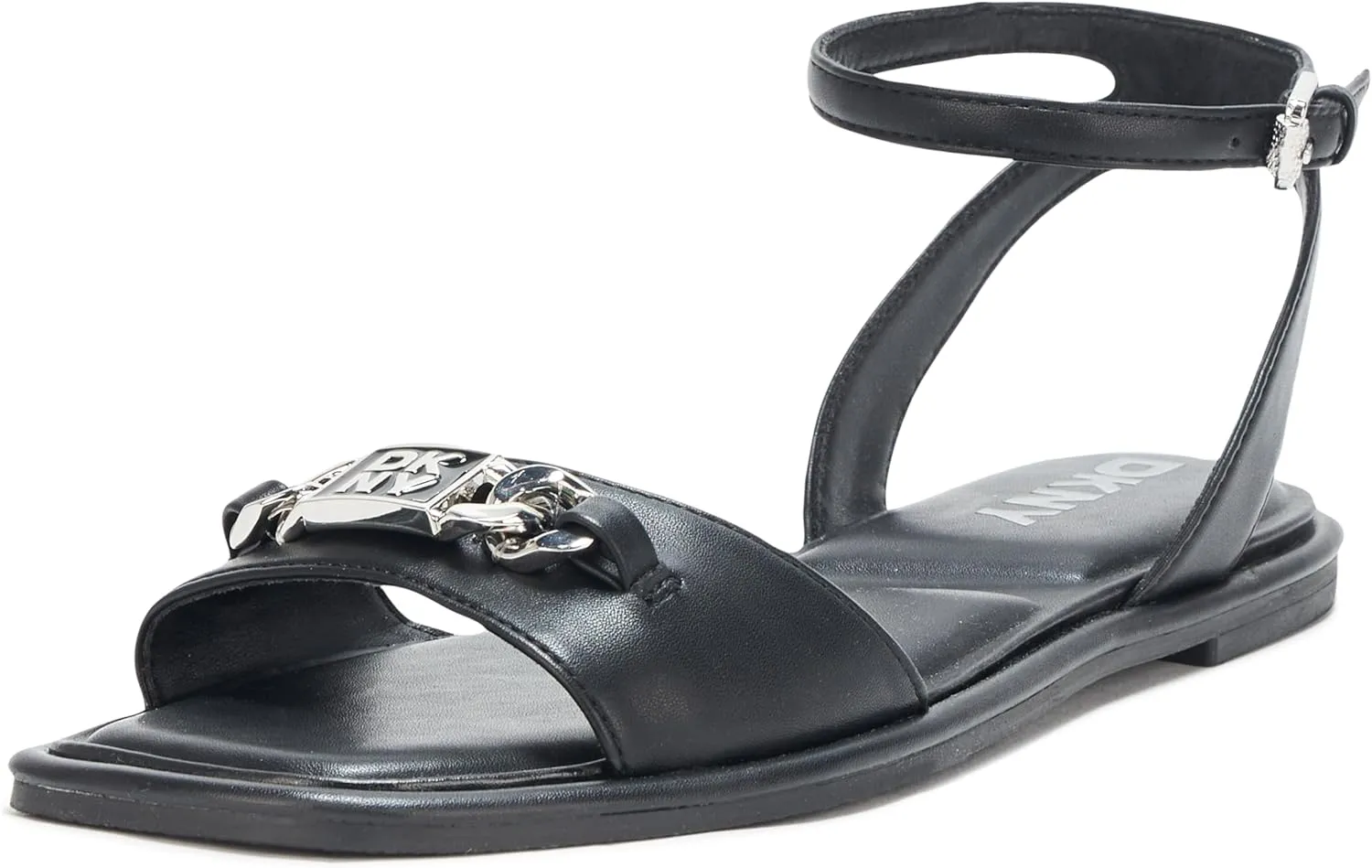 DKNY Women's Bacliff Flat Ankle Strap Sandal with Logo