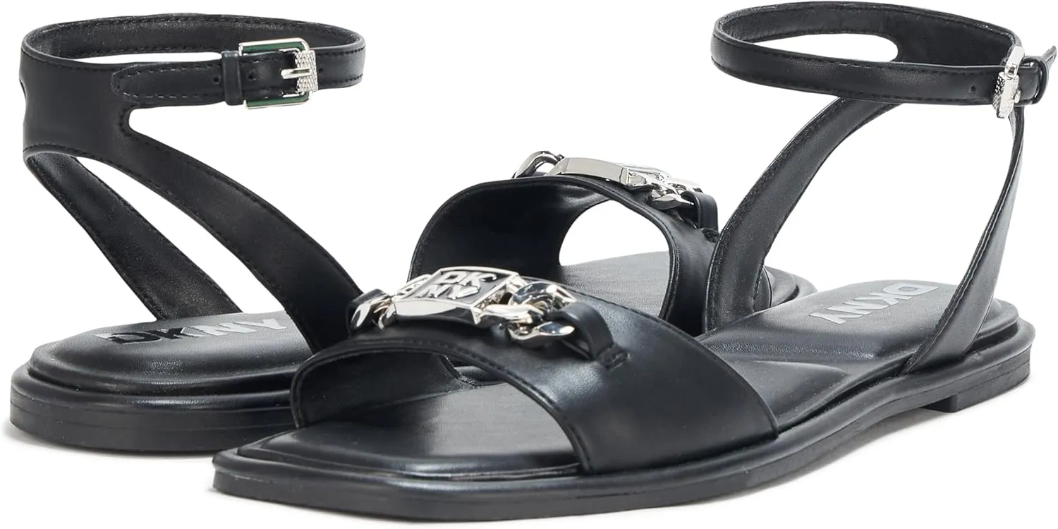 DKNY Women's Bacliff Flat Ankle Strap Sandal with Logo