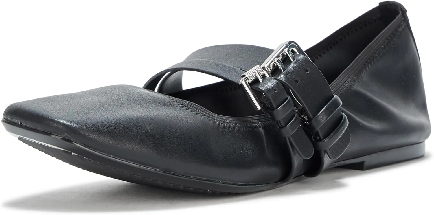 DKNY Women's Dade Ballet Flat with Double Buckle Strap Mule